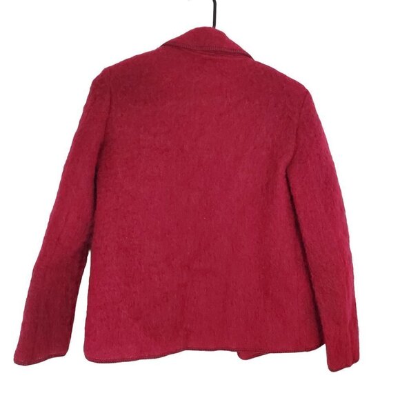 Vintage 80s Helene Sidel Womens 4 Red Mohair Nylon Blend Collared Open Blazer - Picture 2 of 7